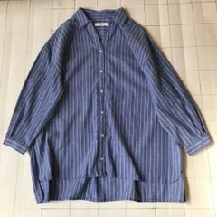 ト2502-②-3652 サマンサモスモスブルー　Samansa Mos2 blue ストライプシャツ　ブラウス　ブルー　サイズＦ