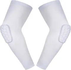 SATOMO 肘パッド アームスリーブ スポーツ用 衝撃吸収 通気性 バスケ バレー ハンドボール 怪我防止 男女兼用(ホワイト,  L)