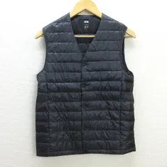 Q■ユニクロ/UNIQLO ウルトラライト ダウンベスト/インナー■千鳥格子柄/黒【メンズS】MENS/61【中古】