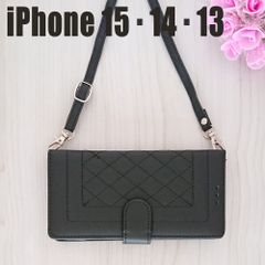 iPhone15 14 13 未使用 肩かけ スマホ カバー 手帳 クロスボディ 対応 ケース 可愛い スマホケース スマホカバー かわいい シリーズ ブラック