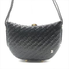 美品 BALLY バリー ストロー エナメル 編み込み レザー 斜め掛け ショルダー バッグ ブラック かばん 鞄 カバン k5934