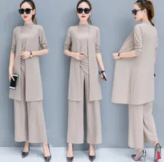 ニット 3点セット セットアップ 上下セット ジャケット 通勤 オフィス 春秋 大きいサイズ ゆったり 体型カバー XL べージュ ブラック 黒