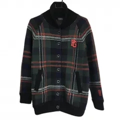 【美品】パーリーゲイツ ニットジャケット グリーン×黒 チェック ウール100％   レディース 2(L) ゴルフウェア PEARLY GATES