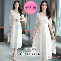 ワンピース レディース 40代 マキシワンピース 夏 半袖ワンピース 通勤OL 大人 30代50代 白レースVネック シフォンスカートAラインオシャレ韓国風 ゆったり  vii2f169462
