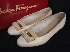 Salvatore Ferragamo フェラガモ レザー リボン パンプス サイズ 4 (約21.5cm) 靴 シューズ レディース ベージュ系 DE6869
