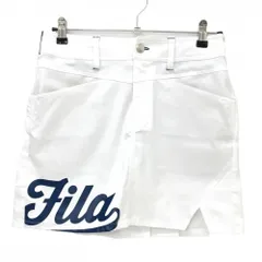 【美品】フィラゴルフ スカート 白×ネイビー 後ろ裾プリーツ ロゴプリント  レディース L ゴルフウェア FILA GOLF