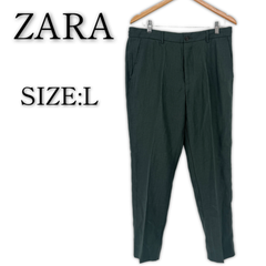 ZARA リネン風 イージーパンツ L モスグリーン メンズ ザラ 古着 パンツ 大きいサイズ 大きめ 涼しい