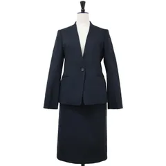 美品 PLST プラステ ネイビー 紺 ジャケット S / スカート XS セットアップ スーツ ノーカラー ミディ丈 長袖 ストレッチ フォーマル 【レディース】