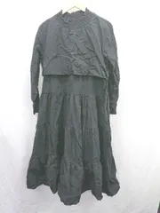 ◇ Θ JUNOAH ジュノア 無地 長袖 ロング丈 ワンピース サイズL ブラック系 レディース E  【1506300032257】