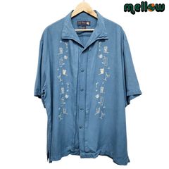 Nat Nast オープンカラーシャツ 半袖 シルク カクテル刺繍 ブルー系 サイズ：メンズ XL ナットナスト 開襟 古着 【中古】