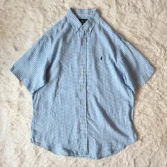 Polo Ralph Lauren ポロラルフローレン 古着 90s 美品 リネンBDシャツ S/S classic fit スカイブルー ギンガムチェック L