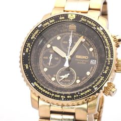 稼動品 電池新品 セイコー SEIKO フライトマスター 7T62-0EB0 クロノグラフ クーオーツ ゴールド ブラック文字盤 メンズ腕時計