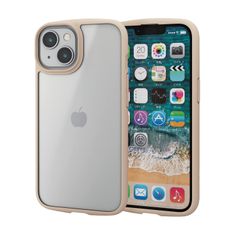 【数量限定】14 / 13 ケース iPhone カバー 背面ガラス マット加工 指紋防止 半クリア 半透明 エレコム TOUGH SLIM LITE ストラップホール付き フレームカラー(アイボリー) PM-A22ATSLFCGMI