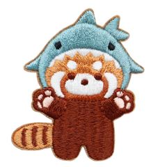 ワッペン レッサーパンダ かわいい刺繍パッチ シール兼アイロン接着 説明書付き サメ