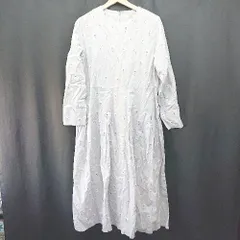 ◇ ⊂ and myera アンドマイラ 花柄 長袖 膝下丈 ワンピース サイズLL ライトグレー系 レディース E  【1507100002211】