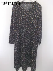 ◇ GLOBAL WORK グローバルワーク 総柄 長袖 ロング ワンピース サイズL ブラック ベージュ レディース  【中古】 【1112200000687】