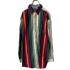 IVY 長袖 ストライプシャツ XL レッド グリーン ネイビー 古着卸 アメリカ仕入 a708-5673