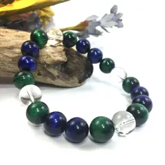 水晶×グリーンタイガーアイ×ブルータイガーアイ パワーストーン ブレスレット  天然石 シンプル メンズ レディース 男性  女性 □