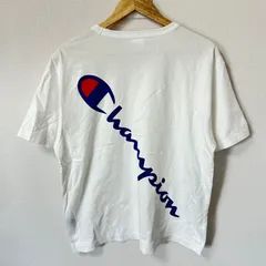 (^w^)b Champion チャンピオン クルーネック 半袖Tシャツ ロゴ刺繍 バックプリント ビッグロゴ コットン 綿100% シンプル アメカジ 古着MIX デイリー タウンユース ホワイト 白 メンズ サイズM