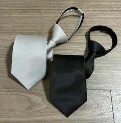 【訳あり】 ネクタイ 2本セット シルバー 黒 ワンタッチ フォーマル 冠婚葬祭 結婚式 葬式