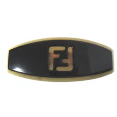 美品 FENDI フェンディ ダブルF ズッカ柄 バレッタ クリップ ヘアアクセサリー ブラック×ベージュ レディース 古着 中古 USED