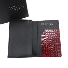 【新品未使用】カミーユフォルネ Camille Fournet 現行品 21.14 VERSOアリゲーター カードケース ウォレット 黒赤 定価7.7万 保証書 47336