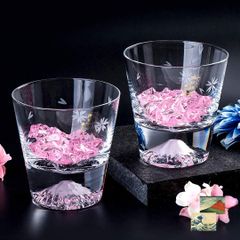 【人気商品】富嶽三十六景ポストカード付き ウイスキーグラス 桜富士 桜 富士 富士山 江戸硝子 2個セット TG16-015-RS セット ペア 桜富士ロックグラス 【富士山グラス】【田島硝子】富士山グラス