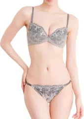 Laulea Akoakoa(ラウレアアコアコア) レディース ブラジャー ショーツ セット 女性 下着 花柄 刺繍 レース エレガント(グレー,  D70)