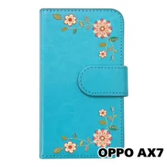 【新品未使用】 OPPO AX7 手帳型スマホ ケース 花柄 (カバー色ブルー) エスニック ボヘミアン おしゃれ かわいい カード収納 PUレザー flip2-ax7-bl-20059のサムネイル