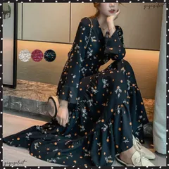 ティアードワンピース 長袖 ロングワンピレディース 春秋夏 花柄カシュクールワンピ 韓国風Vネック オルチャン フレアワンピース Aライン ハイウエストきれいめフラワーワンピース 体型カバーシフォン リゾート風 可愛い