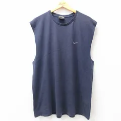 XL/古着 ナイキ NIKE ノースリーブ ビンテージ Tシャツ メンズ 00s ワンポイントロゴ 大きいサイズ コットン クルーネック 紺 ネイビー 25j