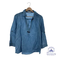 ☆美品☆ トップス ブラウス カジュアル 長袖 レディース ブルー 1 麻 100％ 901-15533 送料無料 古着