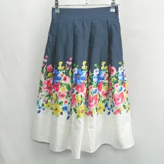 ◇ Θ tocco closet 花柄 ウエストゴム 膝丈 フレアー スカート サイズ表記なし ネイビー ホワイト マルチ レディース E  【1501230033589】