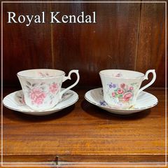 英国 ロイヤルケンダル カップ＆ソーサー 2種 2客 セット Royal Kendal  バラ ピンク 花柄 金彩 ボーンチャイナ イギリス 洋食器 オシャレ【RU0709-14】