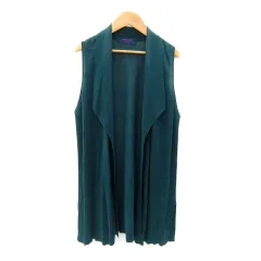 クリスチャンオジャール CHRISTIAN AUJARD カーディガン ロング丈 前開き ノースリーブ ショールカラー ボーダー柄 9AT 緑 グリーン /SY17