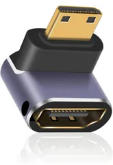 Poyiccot 8KミニHDMI to HDMI アダプタ1個 、48Gbps L型Mini-HDMIアダプタ、超高速 UHD2.1 規格 オス-メス変換アダプタ8K 60Hz / 4K 120Hz HDR対応  (上向き)