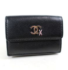 シャネル 三つ折り財布　美品　CHANEL ミニ財布　ブラック　黒　r325　【