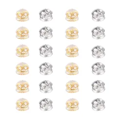 【在庫セール】筒型 ダブルロックキャッチ 18金メッキ ピアスロック 925銀 フィットキャッチ (12ペア) 落ちない 24個 かわいい ピアスキャッチ (丸型) ESBAET