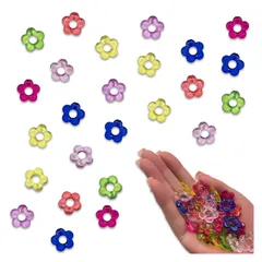 ビーズ フラワー 混色 20ｍｍ 透明な花 200個 おはじきのような花型 手芸 ハンドメイド パーツ BD3139
