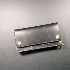 高品質ヌメ革 - ロングトラッカーウォレット - 丘染めブラック - TWL05-BNM-01