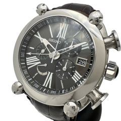 ★★最終特価品 【SEIKO/セイコー】ガランテ クロノグラフ 5R86-0AC0/SBLA057 パワーリザーブ 腕時計 ステンレススチール/レザー スプリングドライブ 黒文字盤/ダークブラウン革 メンズ 【中古】