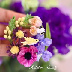 春のフラワーリースブローチ　つまみ細工