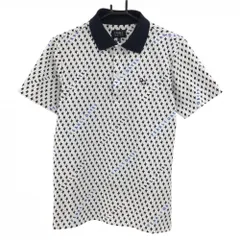 【美品】パーリーゲイツ 半袖ポロシャツ 白×ネイビー イナズマ総柄 ロゴワッペン  メンズ 4 ゴルフウェア PEARLY GATES