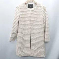◇ ⊇ UNITED ARROWS ユナイテッドアローズ ボーダー 長袖 ノーカラーコート サイズ36 オフホワイト レディース E  【1409100009613】
