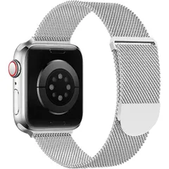 コンパチブル アップルウォッチ用バンド 41mm 40mm 38mm AppleWatch用 (Series 9/8/7/SE/6/5/4/3/2/1に対応) シルバー 金属 マグネット メッシュ 通気性 SCP-048