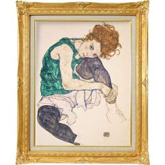 エゴン・シーレ 「左ひざを折って座る女」10号 額付き 複製画 ジェル加工 世界の名画　洋画