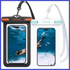 2個セット スマホ 防水 ケース IPX8 Lamicall : 海 プール お風呂 すまほ ぼうすい カバー 水中 撮影 顔認証 通話 スマフォ アイホン 携帯 けいたい 首かけ 温泉 海水浴 水泳 潜水 iPhone 16e 16 15 14 plus p