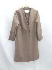 ◇ ⊇ NATURAL BEAUTY BASIC 千鳥格子 長袖 ノーカラーコート サイズS ブラウン レディース E  【1501160046772】