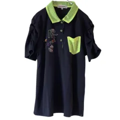 z1407 【極美品】MUスポーツ エムユースポーツ　ゴルフウェア　半袖シャツ　ポロシャツ　黒　刺繍　レディース　44サイズ　大きい　希少　レア　可愛い