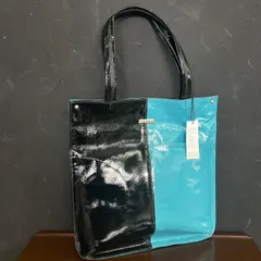 未使用タグ付き KAZUE ONO カズエ エナメルトートバッグ　2121 ピッグエナメル ブラックxターコイズ　定価19000円 /59934在★4